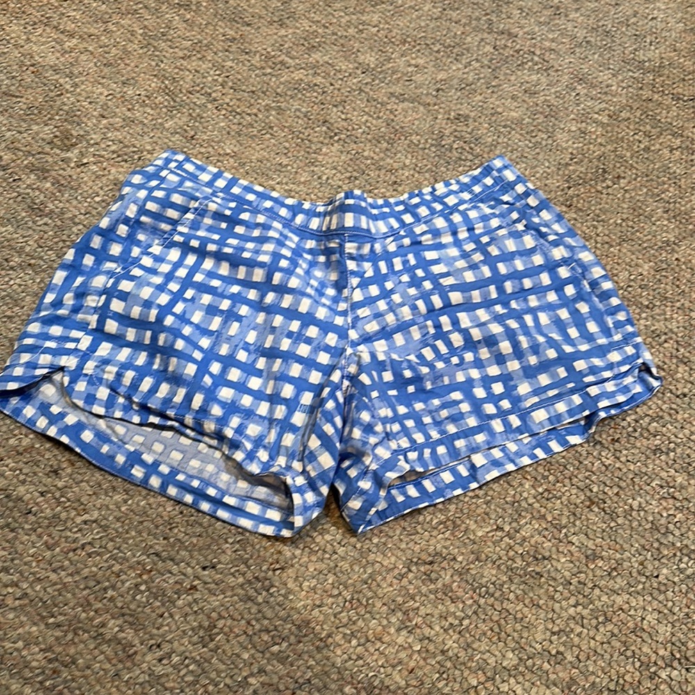Lilly Pulitzer ocean view blue gingham plaid, swim summer vacation cotton shorts